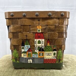 Gary Gail‎ Dallas Handpainted Hand Weaved Fabric Lined Vintage Picnic Basket 70s